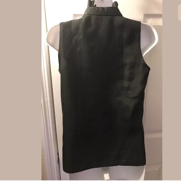 J. CREW Silk Frances Blouse Black Top Ruffle Feont Neckline Shirt Sleeveless - Picture 5 of 9